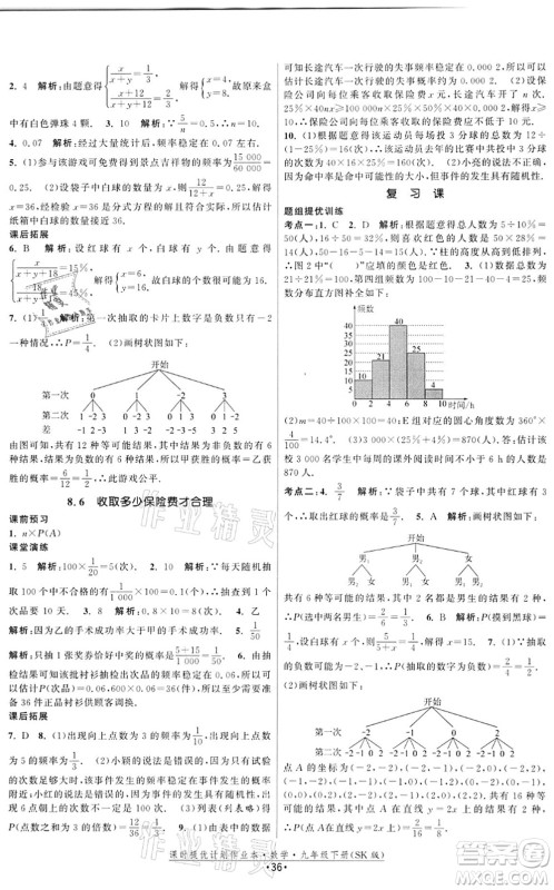 江苏人民出版社2022课时提优计划作业本九年级数学下册SK苏科版答案