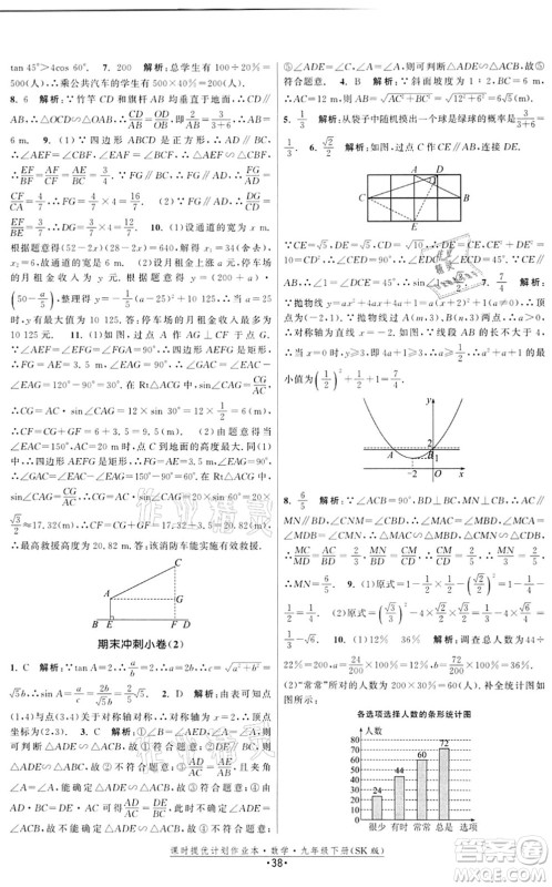 江苏人民出版社2022课时提优计划作业本九年级数学下册SK苏科版答案