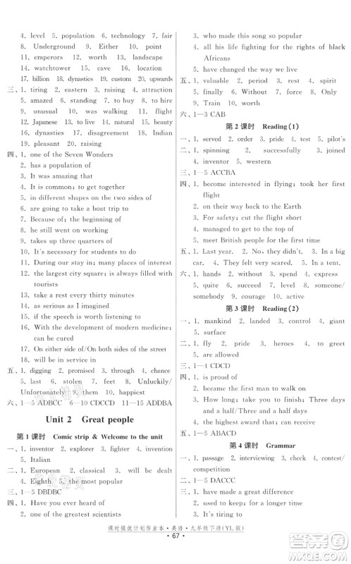 福建人民出版社2022课时提优计划作业本九年级英语下册YL译林版答案 福建人民出版社2022课时提优计划作业本九年级英语下册YL译林版答案