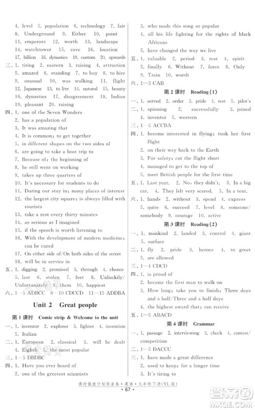 福建人民出版社2022课时提优计划作业本九年级英语下册YL译林版答案
