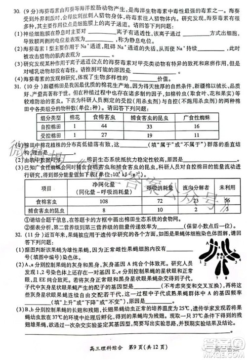 广西四市2022届高中毕业班4月教学质量检测试题理科综合试题及答案