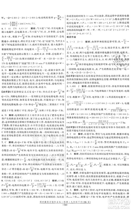 江苏人民出版社2022课时提优计划作业本九年级物理下册SK苏科版答案