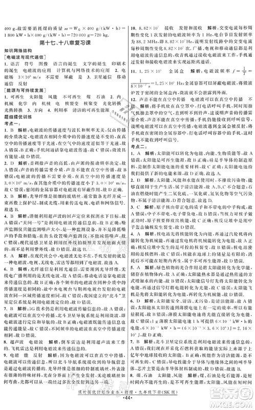 江苏人民出版社2022课时提优计划作业本九年级物理下册SK苏科版答案