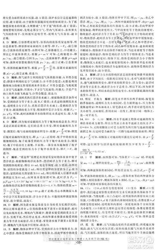 江苏人民出版社2022课时提优计划作业本九年级物理下册SK苏科版答案