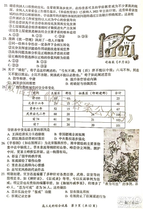 广西四市2022届高中毕业班4月教学质量检测试题文科综合试题及答案