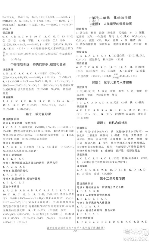 江苏人民出版社2022课时提优计划作业本九年级化学下册RJ人教版答案 江苏人民出版社2022课时提优计划作业本九年级化学下册RJ人教版答案