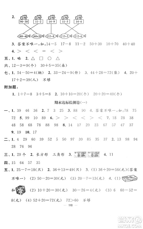 延边大学出版社2022江苏好卷一年级数学下册苏教版答案