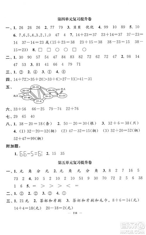 延边大学出版社2022江苏好卷一年级数学下册苏教版答案