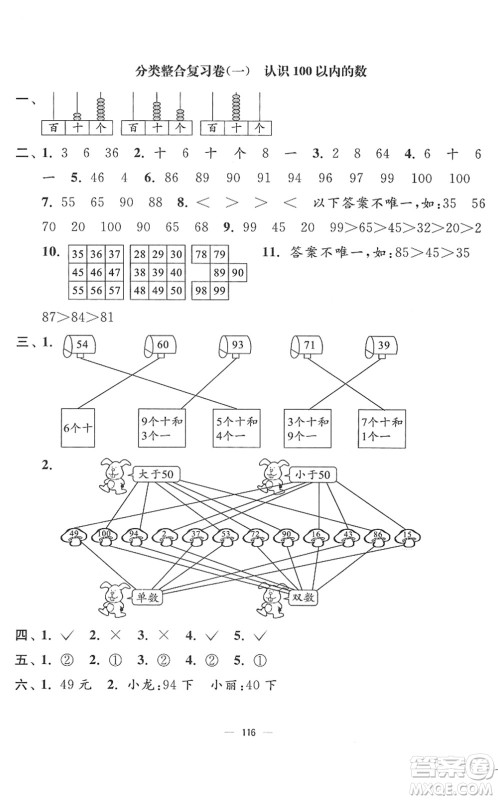延边大学出版社2022江苏好卷一年级数学下册苏教版答案
