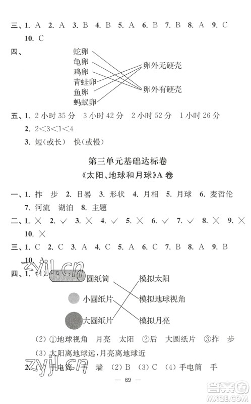 延边大学出版社2022江苏好卷三年级科学下册教科版答案