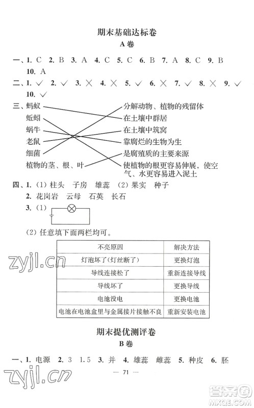 延边大学出版社2022江苏好卷四年级科学下册教科版答案