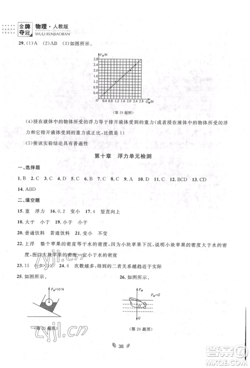 延边大学出版社2022点石成金金牌夺冠八年级下册物理人教版大连专版参考答案