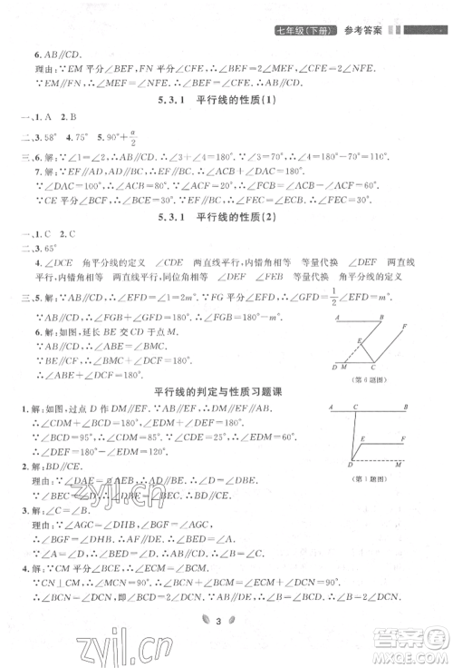 延边大学出版社2022点石成金金牌夺冠七年级下册数学人教版参考答案