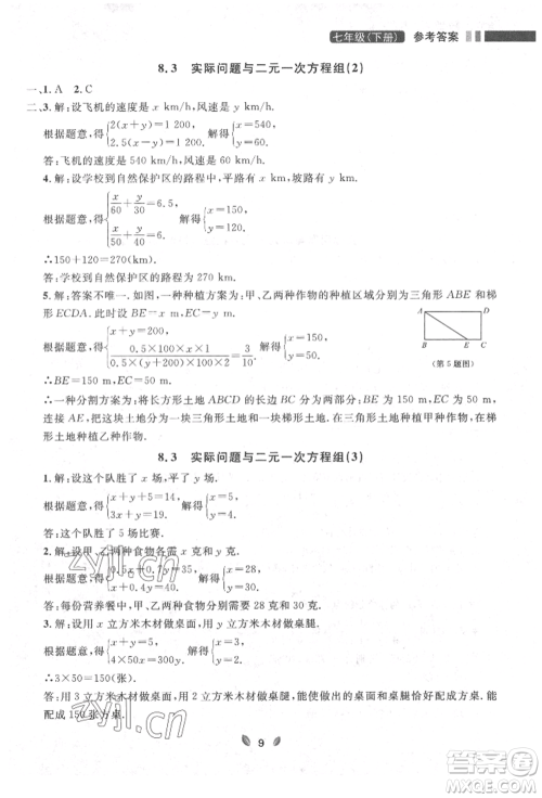 延边大学出版社2022点石成金金牌夺冠七年级下册数学人教版参考答案