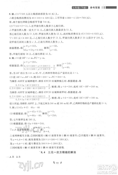 延边大学出版社2022点石成金金牌夺冠七年级下册数学人教版参考答案