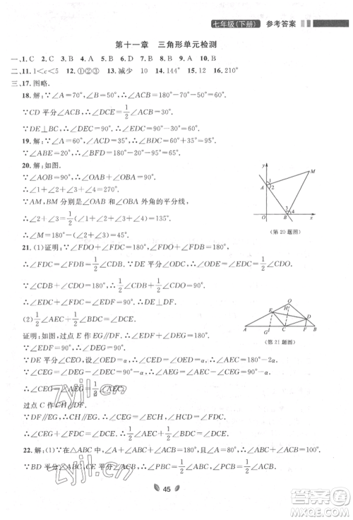 延边大学出版社2022点石成金金牌夺冠七年级下册数学人教版参考答案