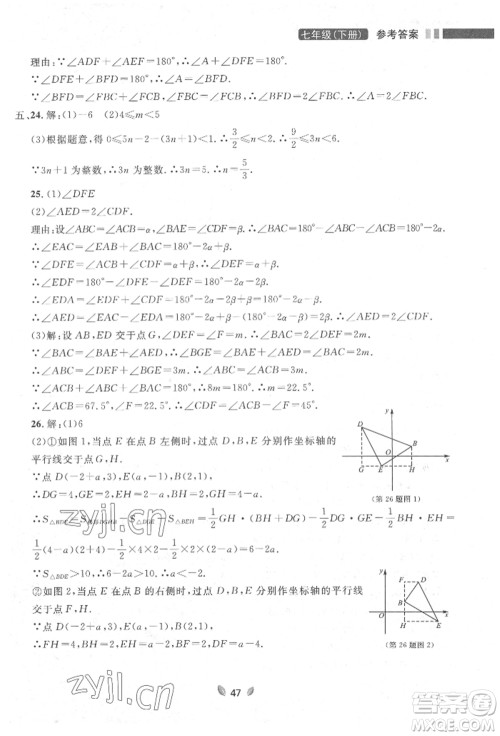 延边大学出版社2022点石成金金牌夺冠七年级下册数学人教版参考答案