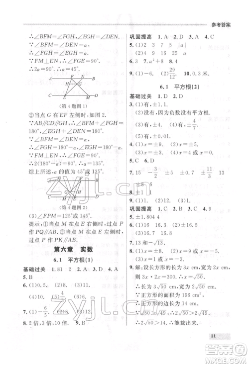 延边大学出版社2022点石成金金牌每课通七年级下册数学人教版参考答案