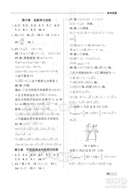 延边大学出版社2022点石成金金牌每课通七年级下册数学人教版参考答案