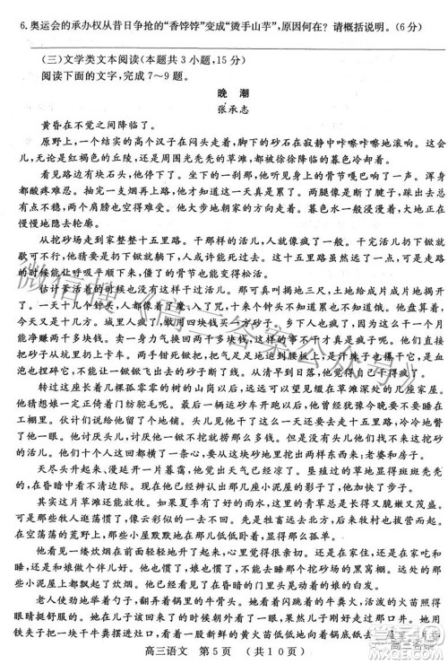 2022年河南省五市高三第二次联合调研检测语文试题及答案