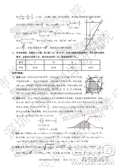 2022年深圳市高三年级第二次调研考试数学试题及答案 2022年深圳市高三年级第二次调研考试数学试题及答案