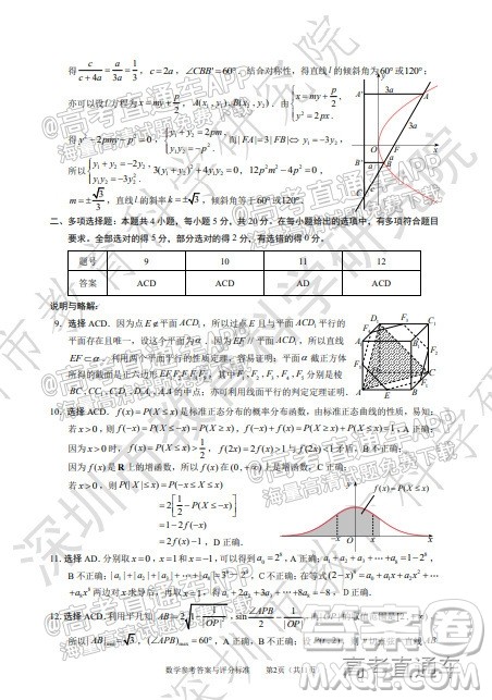 2022年深圳市高三年级第二次调研考试数学试题及答案