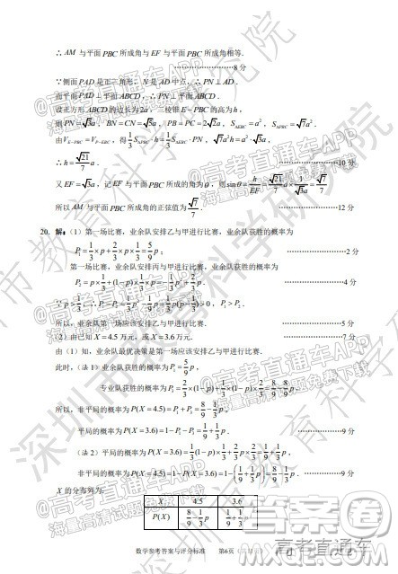 2022年深圳市高三年级第二次调研考试数学试题及答案