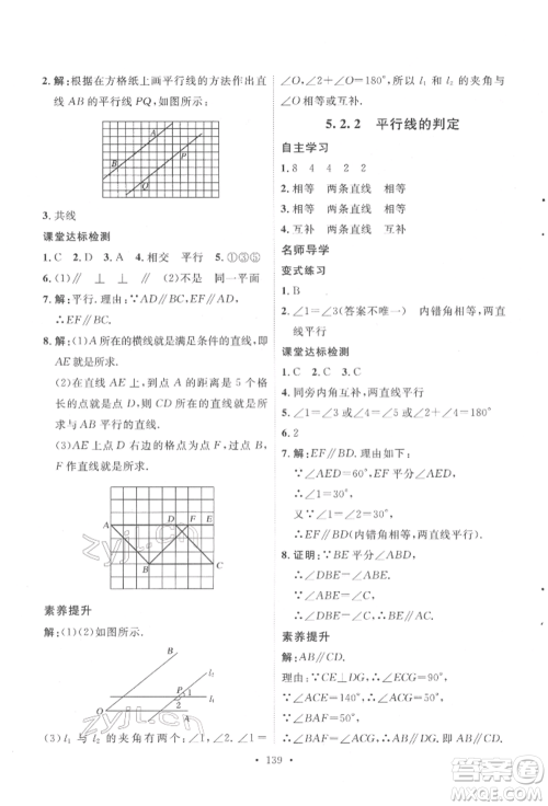 陕西人民出版社2022实验教材新学案七年级下册数学人教版参考答案