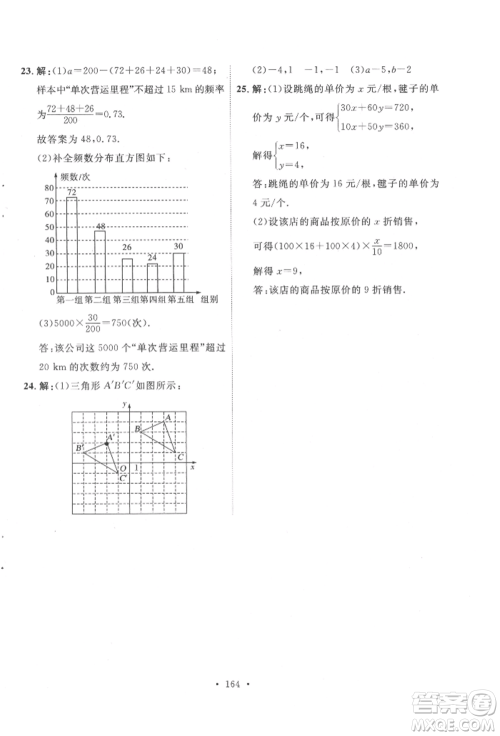 陕西人民出版社2022实验教材新学案七年级下册数学人教版参考答案