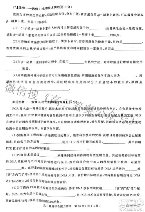 2022年河南省五市高三第二次联合调研检测理科综合试题及答案