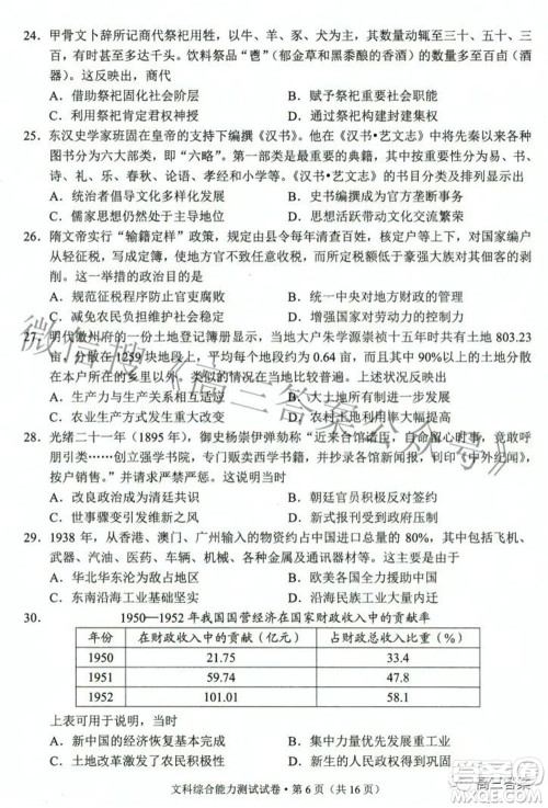 2022年云南省第二次高中毕业生复习统一检测文科综合试题及答案 2022年云南省第二次高中毕业生复习统一检测文科综合试题及答案