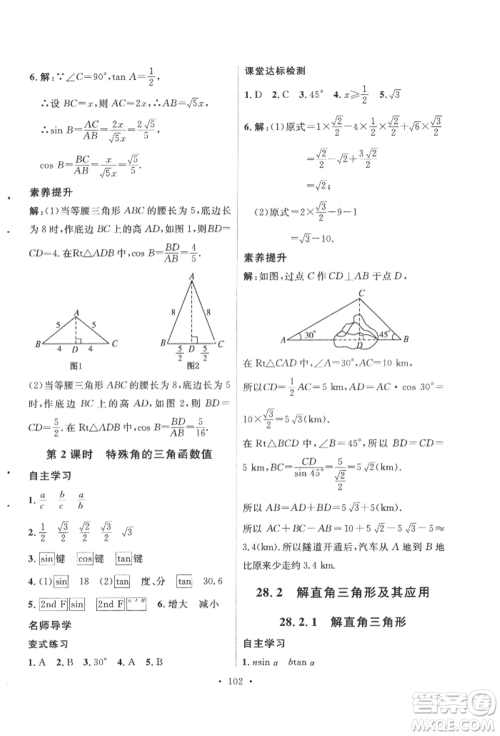 陕西人民出版社2022实验教材新学案九年级下册数学人教版参考答案