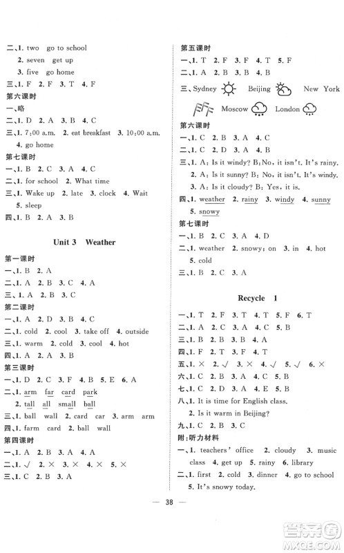 广西师范大学出版社2022课堂小作业四年级英语下册R人教版答案 广西师范大学出版社2022课堂小作业四年级英语下册R人教版答案