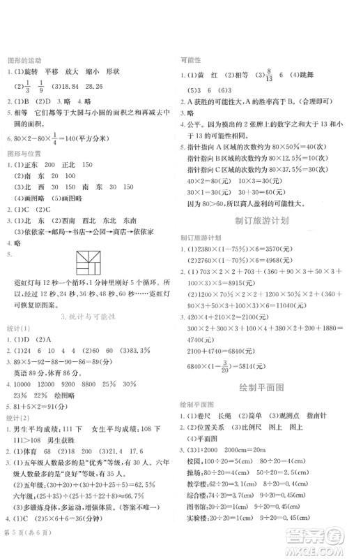 龙门书局2022黄冈小状元作业本六年级数学下册JS江苏版答案