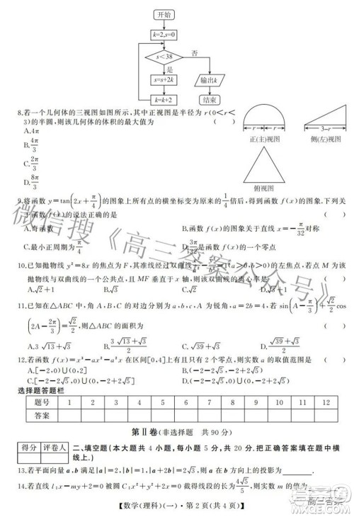 2022年全国统一招生考试信息押题卷一理科数学试题及答案