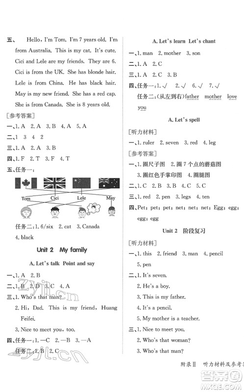 龙门书局2022黄冈小状元作业本三年级英语下册RP人教PEP版答案 龙门书局2022黄冈小状元作业本三年级英语下册RP人教PEP版答案