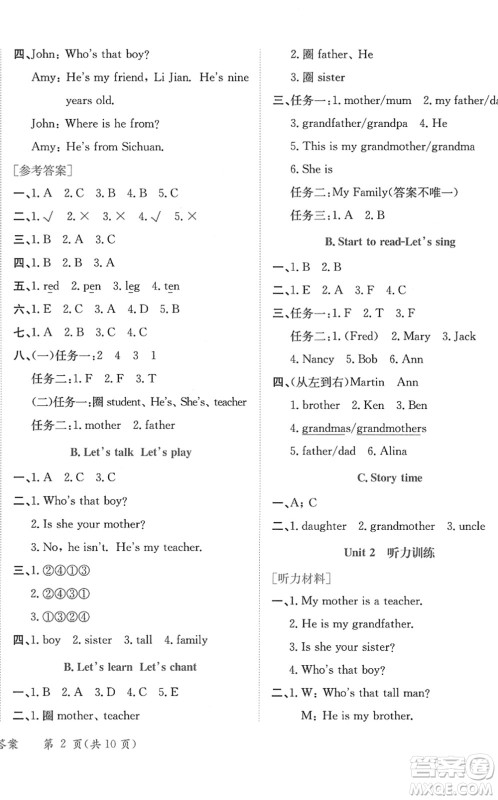 龙门书局2022黄冈小状元作业本三年级英语下册RP人教PEP版答案 龙门书局2022黄冈小状元作业本三年级英语下册RP人教PEP版答案