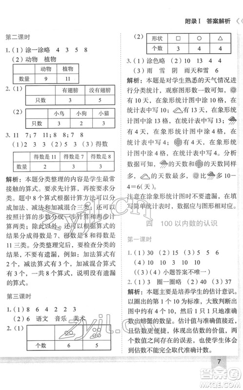 龙门书局2022黄冈小状元作业本一年级数学下册R人教版答案