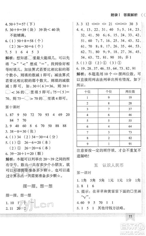 龙门书局2022黄冈小状元作业本一年级数学下册R人教版答案