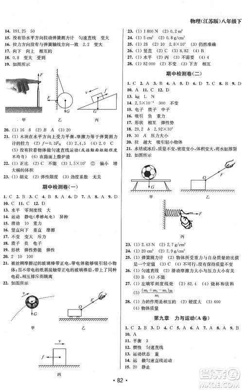 江苏凤凰美术出版社2022成长空间全程跟踪测试卷八年级物理下册江苏版答案 江苏凤凰美术出版社2022成长空间全程跟踪测试卷八年级物理下册江苏版答案