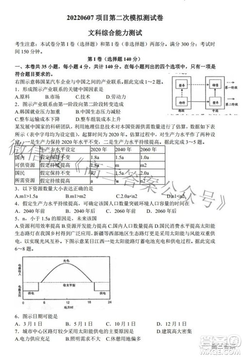 202200607项目第二次模拟测试卷文科综合试题及答案