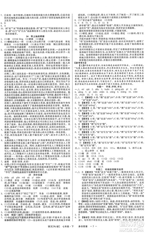 浙江工商大学出版社2022精彩练习就练这一本七年级语文下册R人教版答案