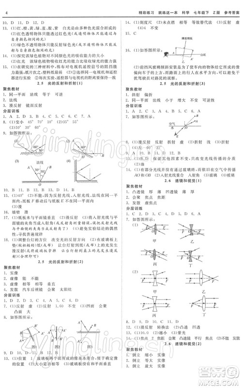 浙江工商大学出版社2022精彩练习就练这一本七年级科学下册Z浙教版答案 浙江工商大学出版社2022精彩练习就练这一本七年级科学下册Z浙教版答案