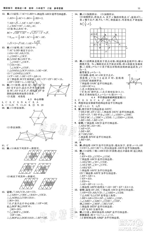 浙江工商大学出版社2022精彩练习就练这一本八年级数学下册Z浙教版答案