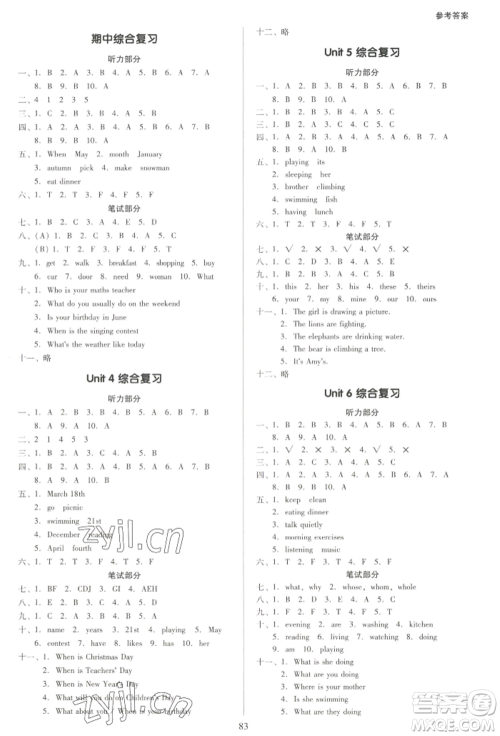 二十一世纪出版社集团2022多A课堂课时广东作业本五年级下册英语人教版参考答案