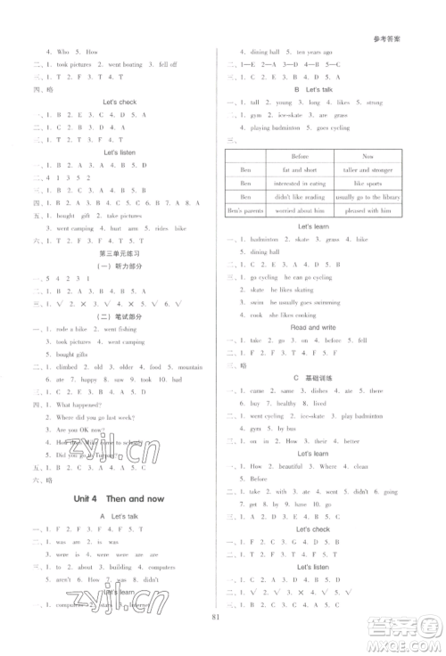 二十一世纪出版社集团2022多A课堂课时广东作业本六年级下册英语人教版参考答案