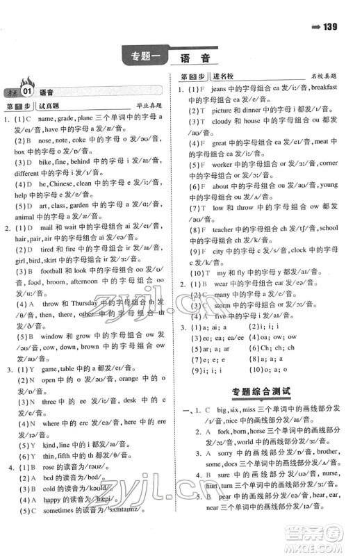 湖南教育出版社2022一本名校冲刺必备方案小升初英语人教版答案