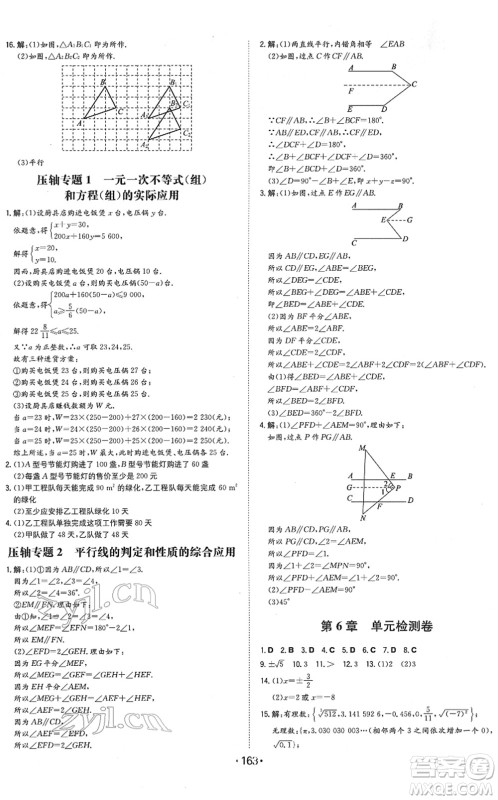 湖南教育出版社2022一本同步训练七年级数学下册HK沪科版安徽专版答案