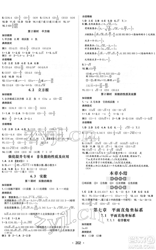 湖南教育出版社2022一本同步训练七年级数学下册RJ人教版重庆专版答案