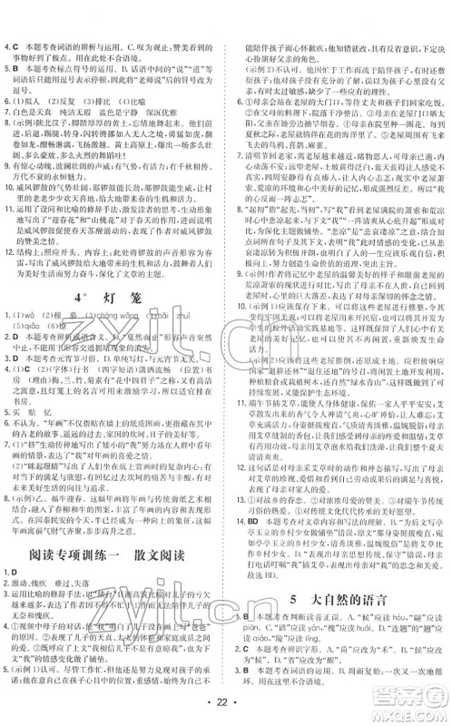 湖南教育出版社2022一本同步训练八年级语文下册RJ人教版答案